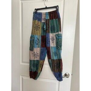 Boho hippie patchwork pants cargo pants elastic waist and ankle